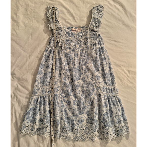 Rachel Ashwell Blue Toile Eyelet Cotton Nightgown Small Sleeveless Ruffle Trim - Picture 7 of 8